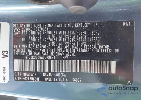 2010 Toyota Venza Base V6 from USA, damaged, VIN 4T3BK3BB6AU029681